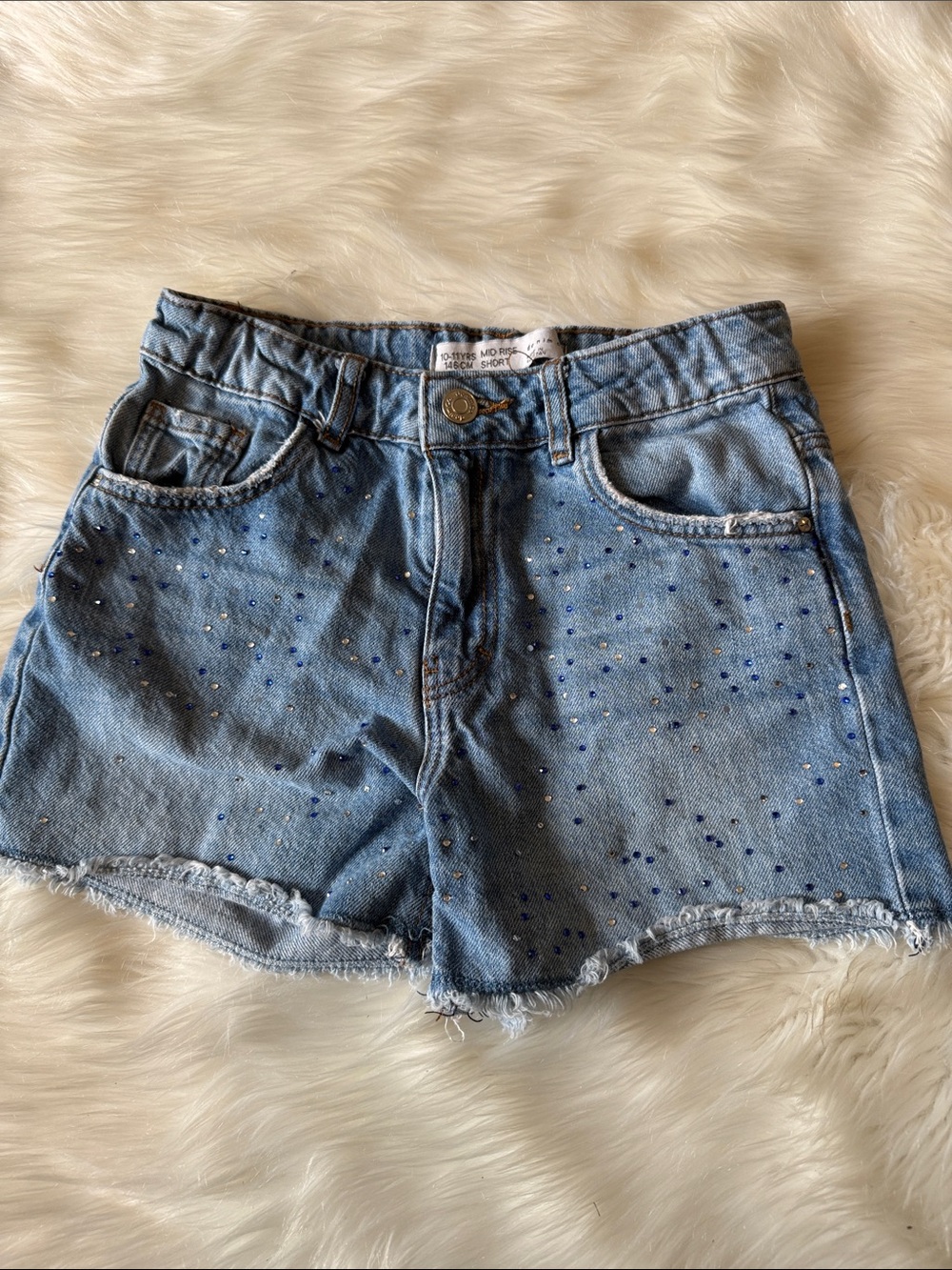 Denim&Co Light Blue Rhinestone Jean Shorts